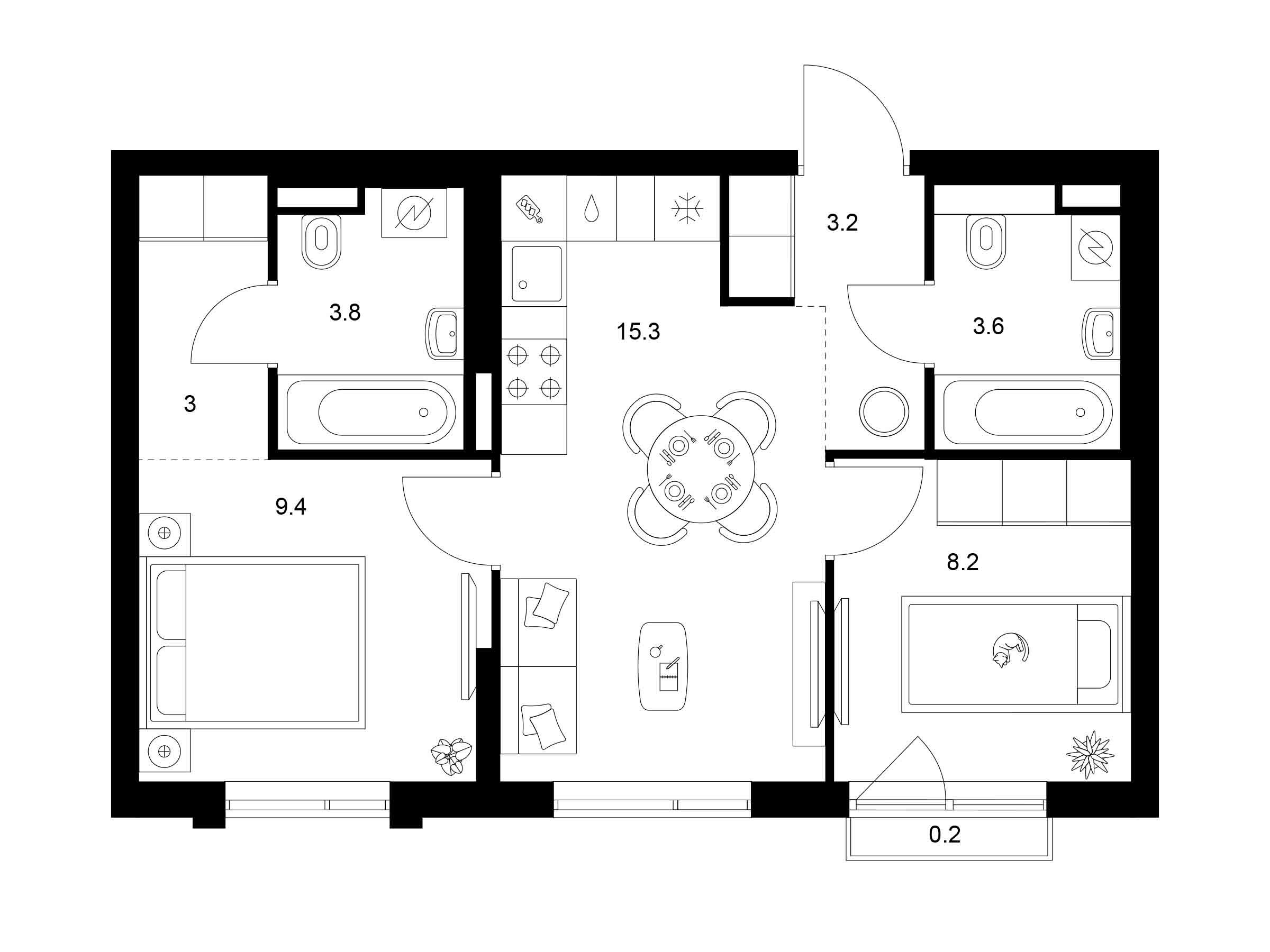 Планировка: 2-комн. квартира 46.70 м² в новостройке ЖК Лосиноостровский парк