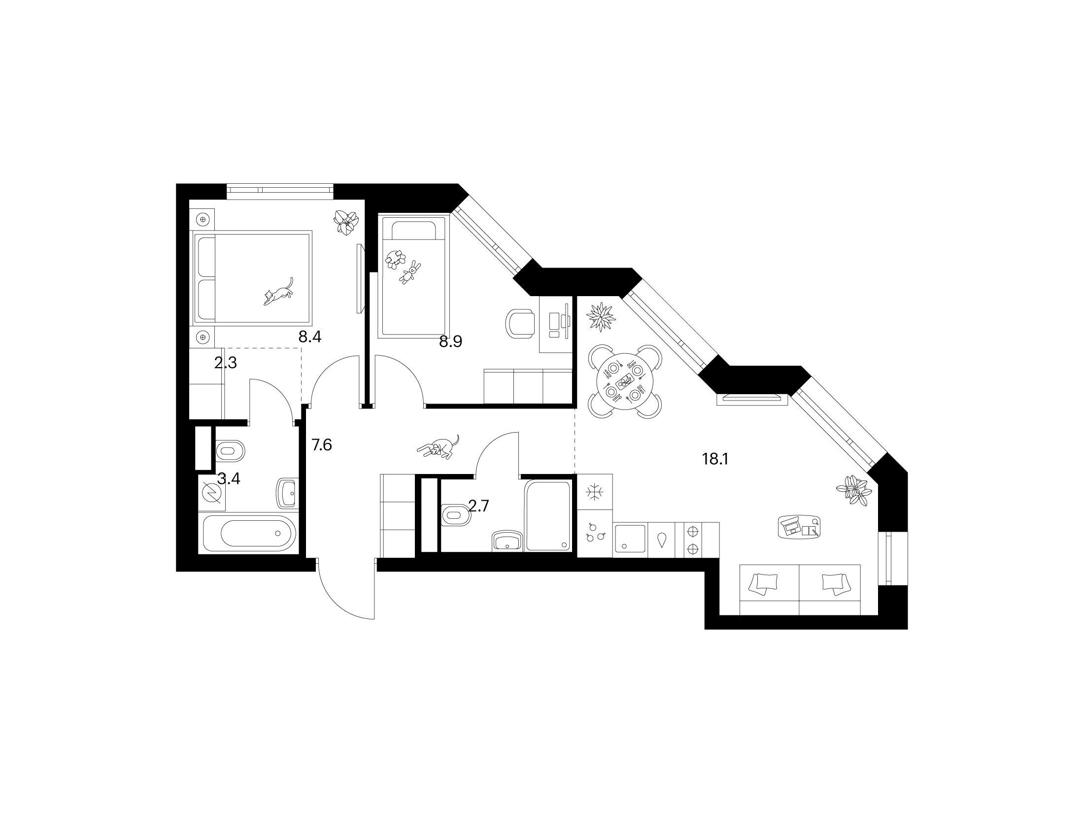 Планировка: 2-комн. квартира 51.40 м² в новостройке ЖК Руставели 14