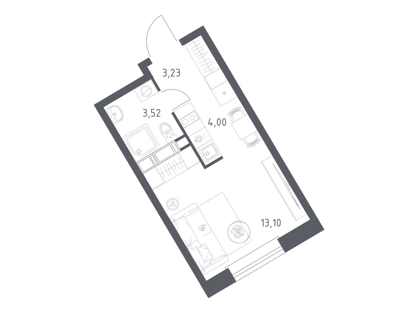 Планировка: Студия 23.85 м² в новостройке Эко Бунино