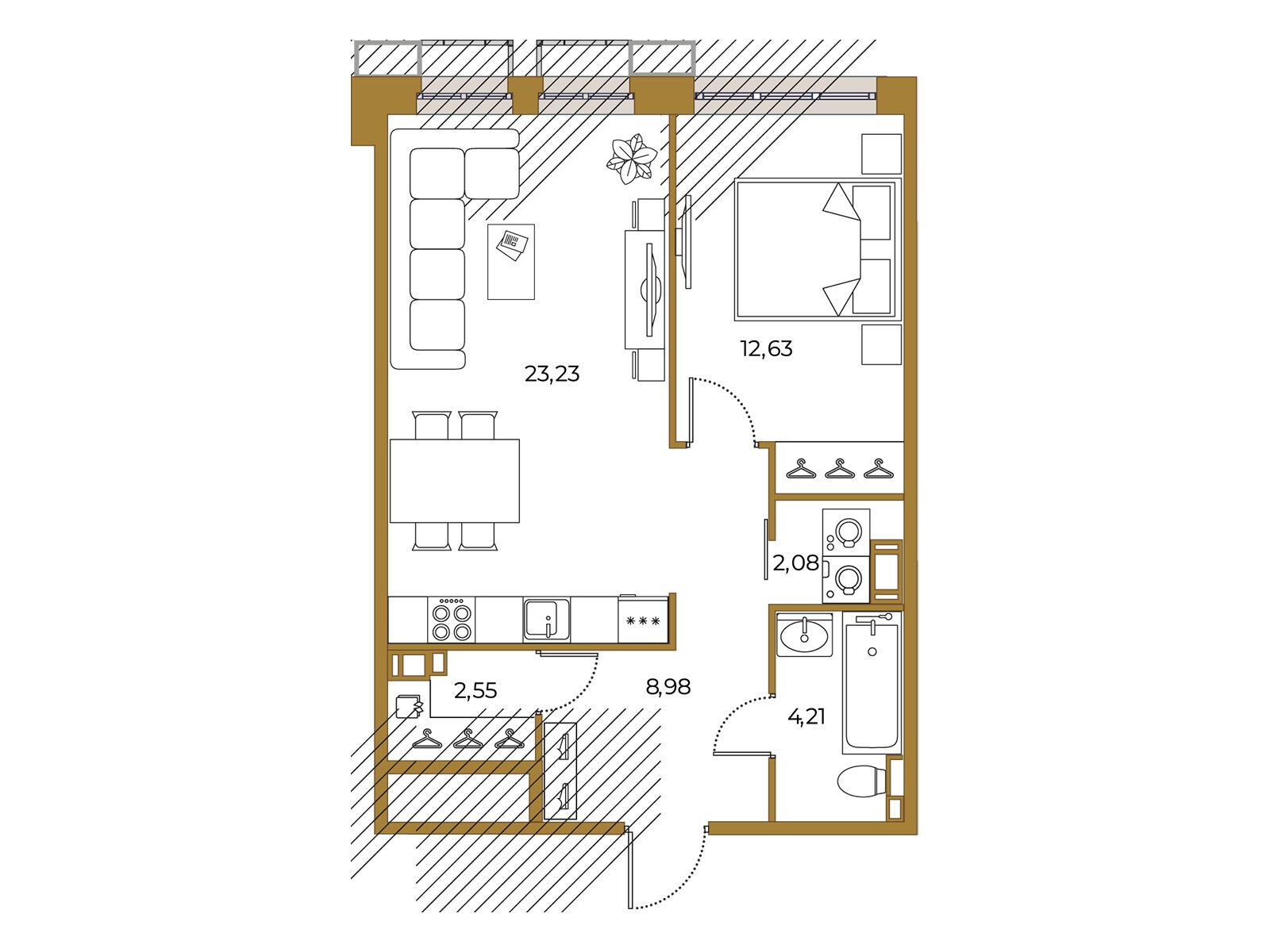 Планировка: 1-комн. квартира 52.46 м² в новостройке Взлетная 16