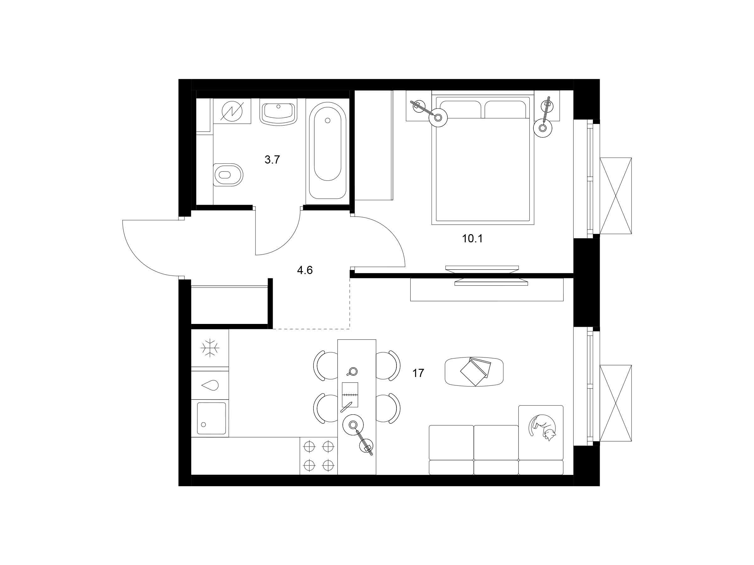 Планировка: 1-комн. квартира 35.40 м² в новостройке ЖК Люблинский парк