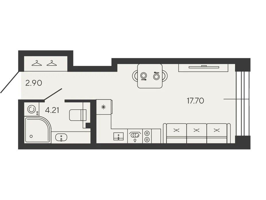 Планировка: 1-комн. квартира 24.81 м² в новостройке Башни Элемент