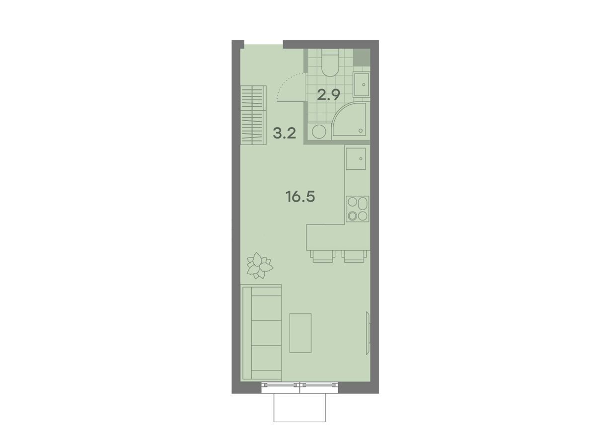 Планировка: Студия 22.20 м² в новостройке Парксайд