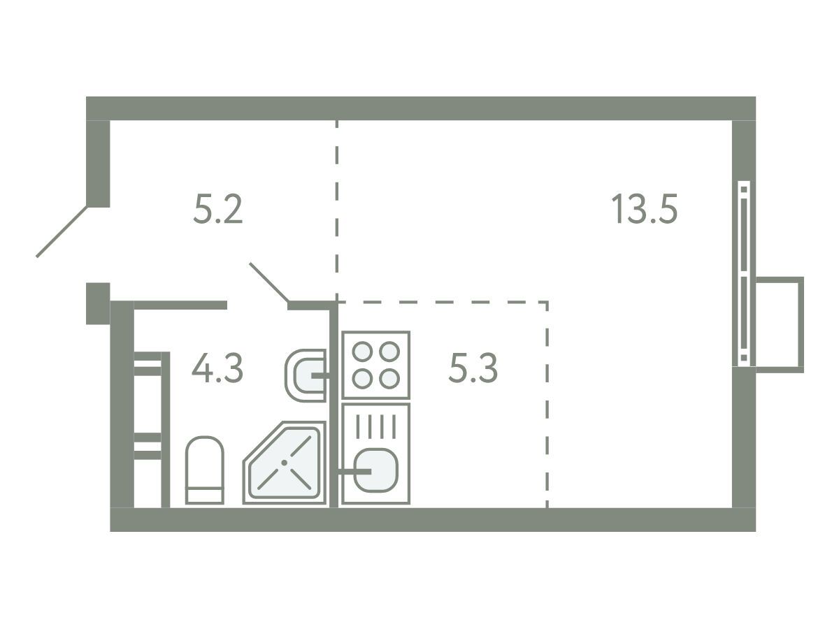 Планировка: Студия 27.80 м² в новостройке Ново-Молоково
