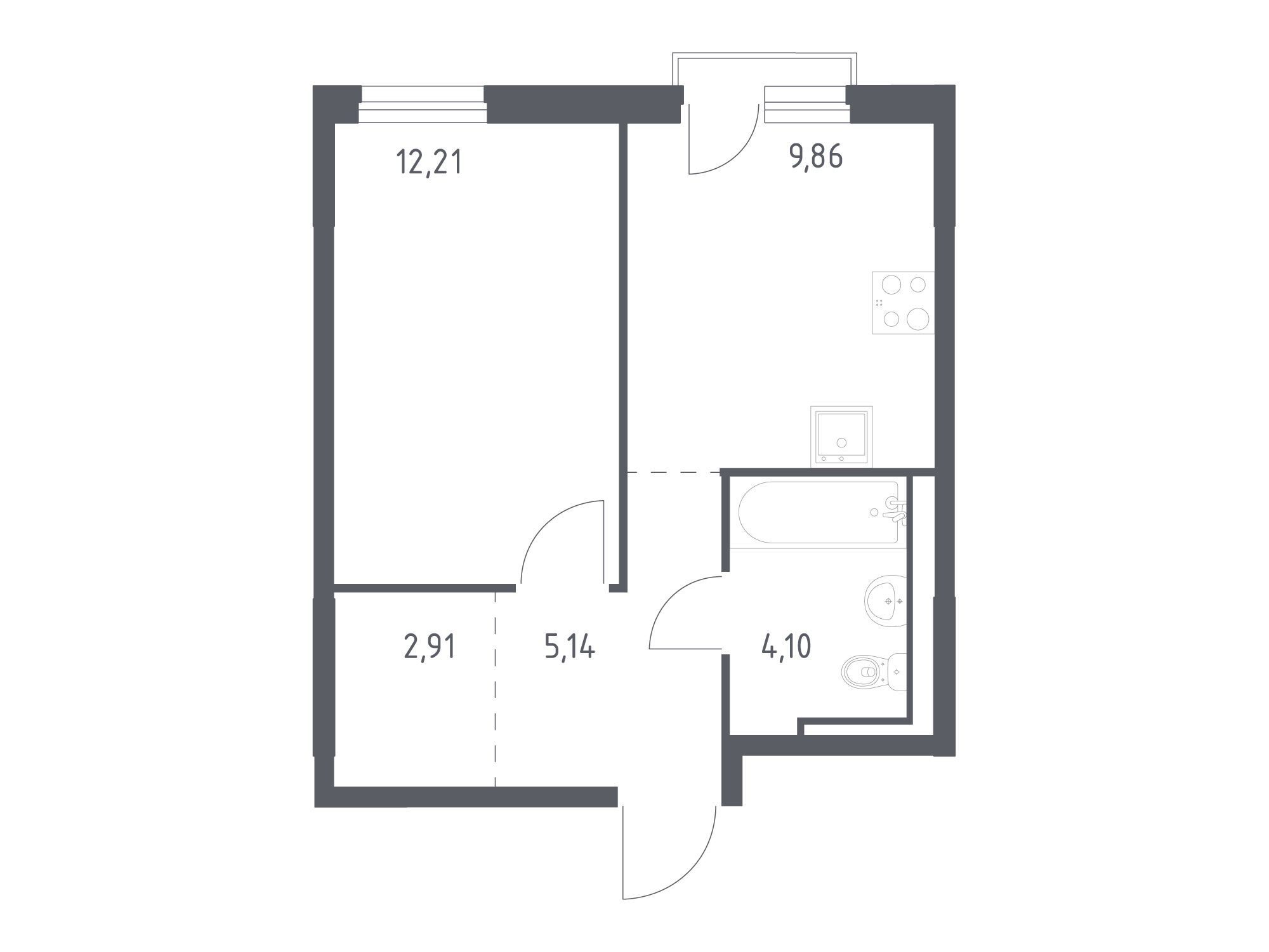 Планировка: 1-комн. квартира 34.22 м² в новостройке Невская долина
