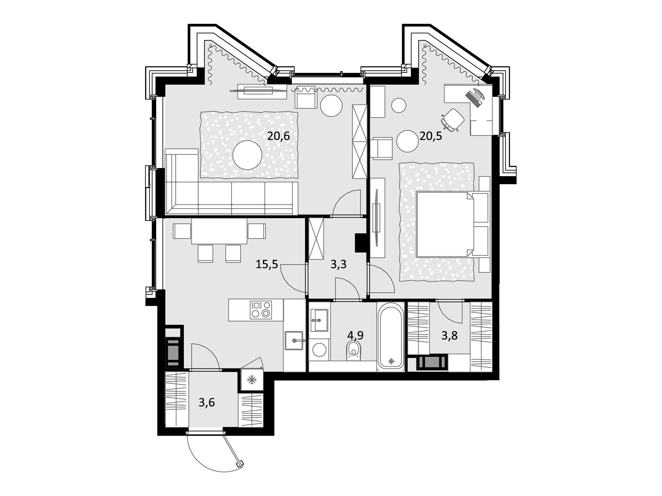 Планировка: 2-комн. квартира 72.20 м² в новостройке Трилогия Кристалл
