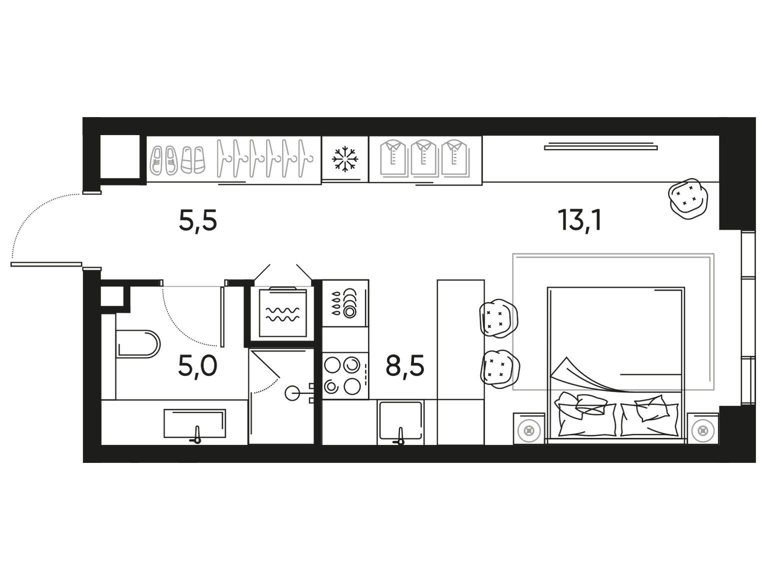 Планировка: 1-комн. квартира 32.20 м² в новостройке ЖК Прайд
