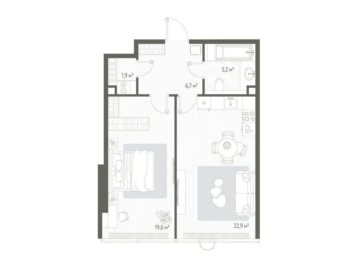 Планировка: 1-комн. квартира 56.30 м² в новостройке Оне