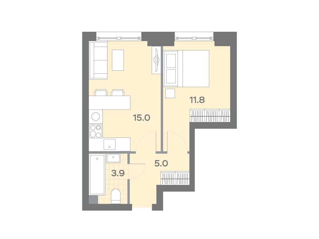 Планировка: 1-комн. квартира 35.70 м² в новостройке ЖК Дмитровское Небо