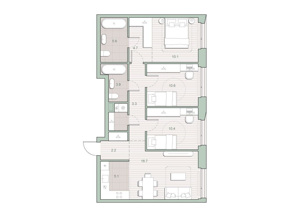 Планировка: 3-комн. квартира 78.30 м² в новостройке Среда на Лобачевского
