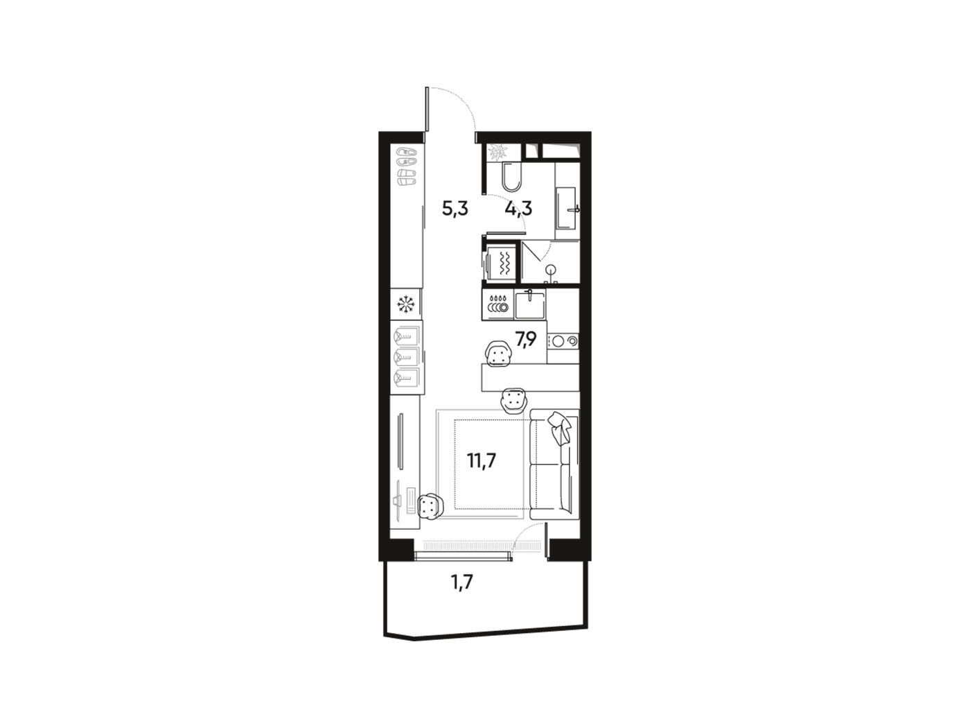 Планировка: 1-комн. квартира 29.80 м² в новостройке ЖК Прайд