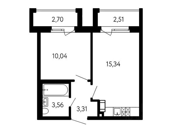 Планировка: 1-комн. квартира 33.81 м² в новостройке 17 линия