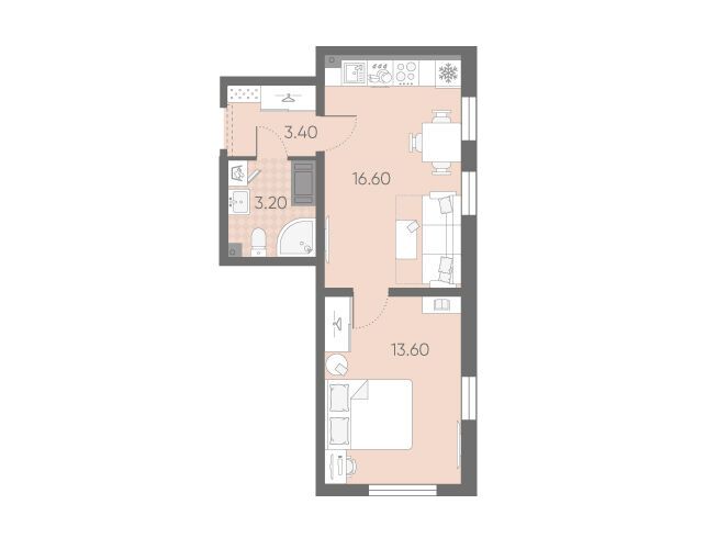 Планировка: 1-комн. квартира 36.80 м² в новостройке Октябрьская набережная