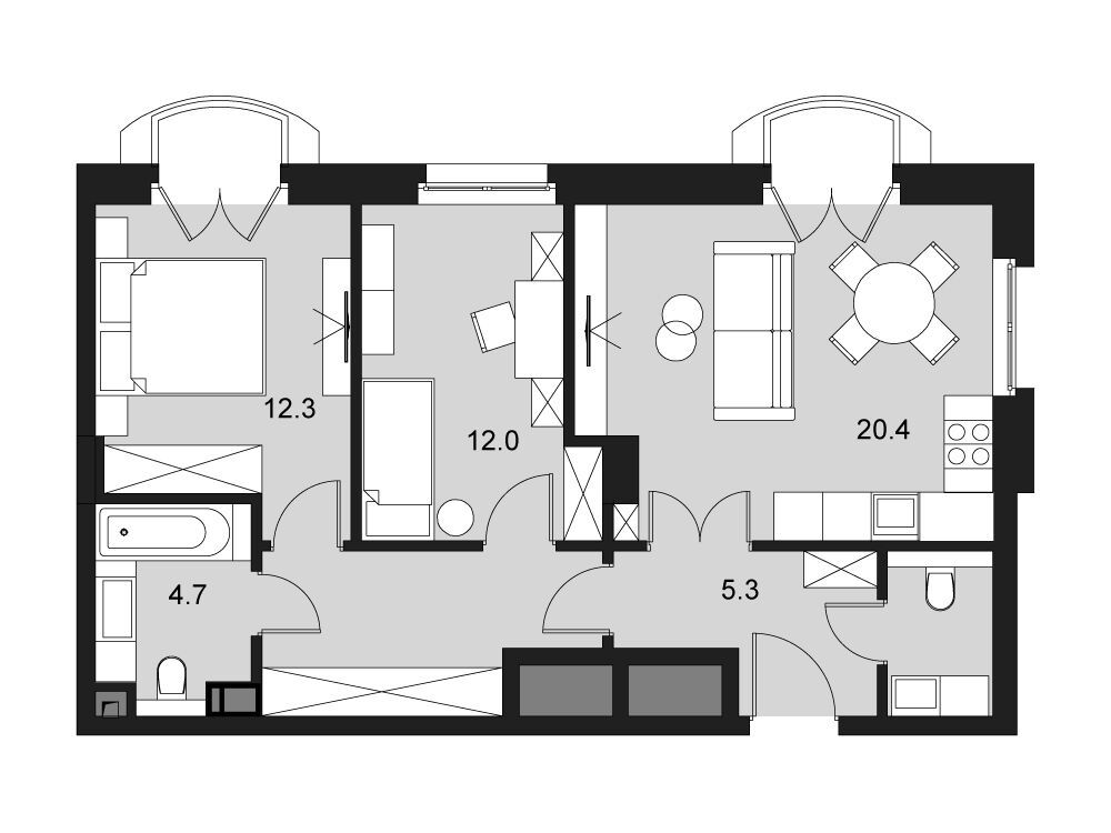 Планировка: 2-комн. квартира 68.60 м² в новостройке Велтон спа Резиденс