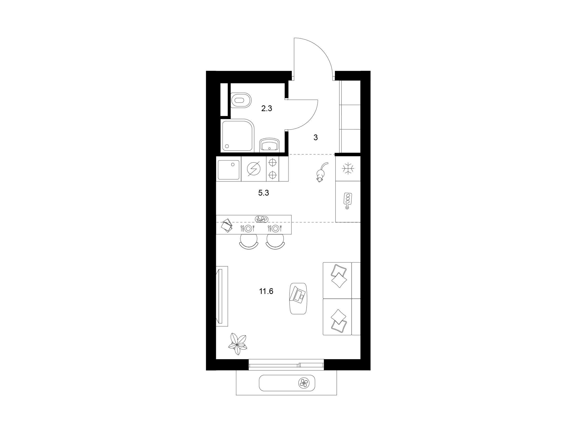 Планировка: Студия 22.20 м² в новостройке Саларьево парк