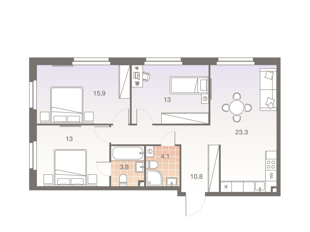 Планировка: 4-комн. квартира 83.90 м² в новостройке Твелв