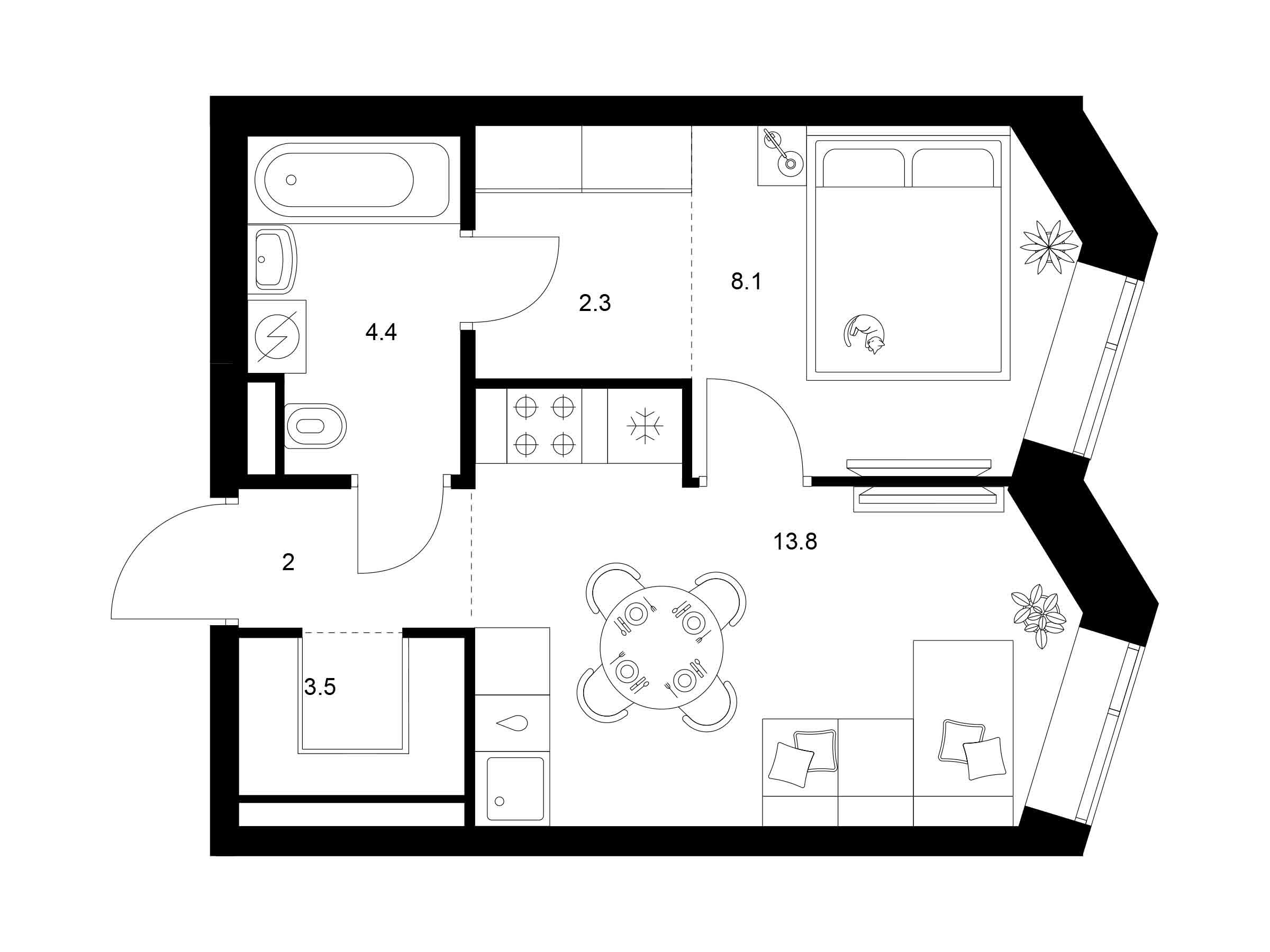 Планировка: 1-комн. квартира 34.10 м² в новостройке Лосиноостровский парк