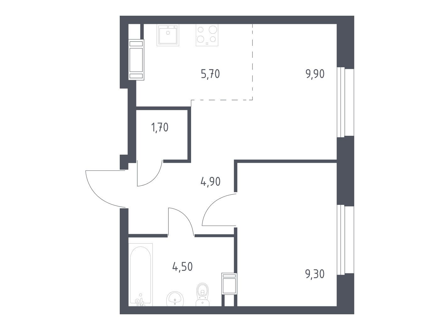 Планировка: 1-комн. квартира 36.00 м² в новостройке Эко Бунино