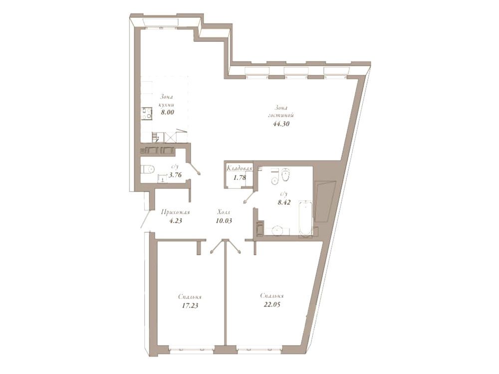 Планировка: 2-комн. квартира 122.80 м² в новостройке Приоритет
