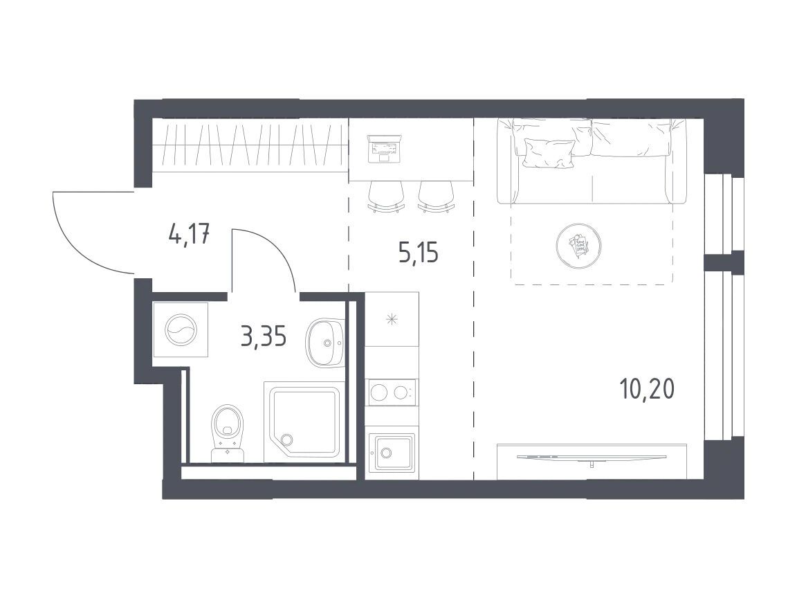 Планировка: Студия 22.87 м² в новостройке Квартал Ивакино