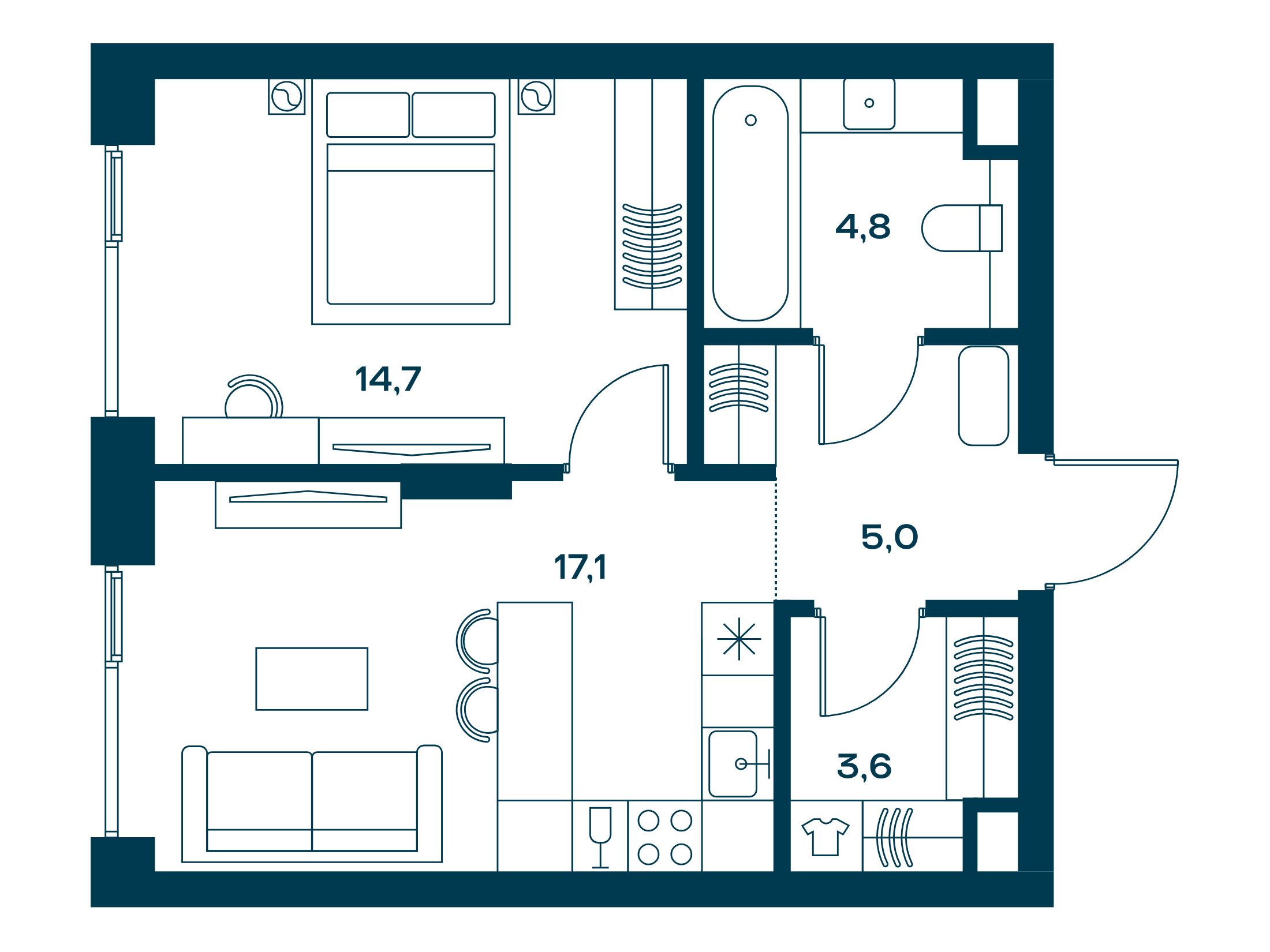Планировка: 1-комн. квартира 45.20 м² в новостройке Соул