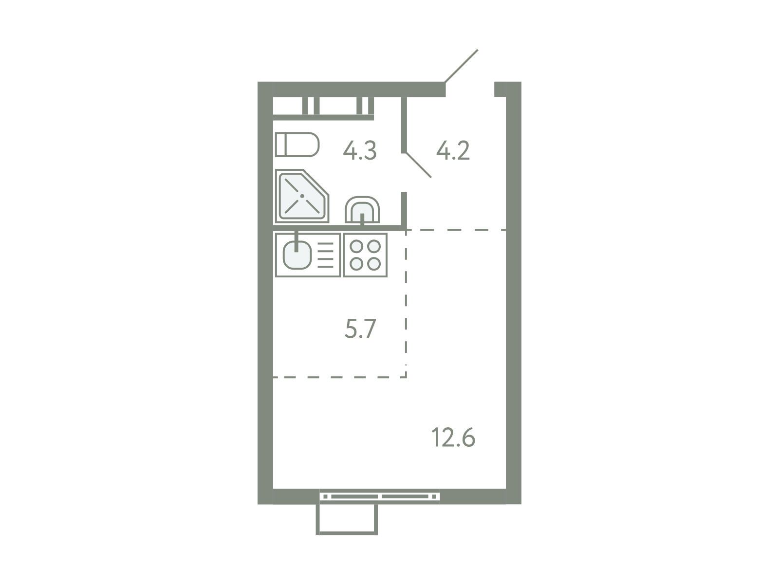 Планировка: Студия 26.40 м² в новостройке Ново-Молоково