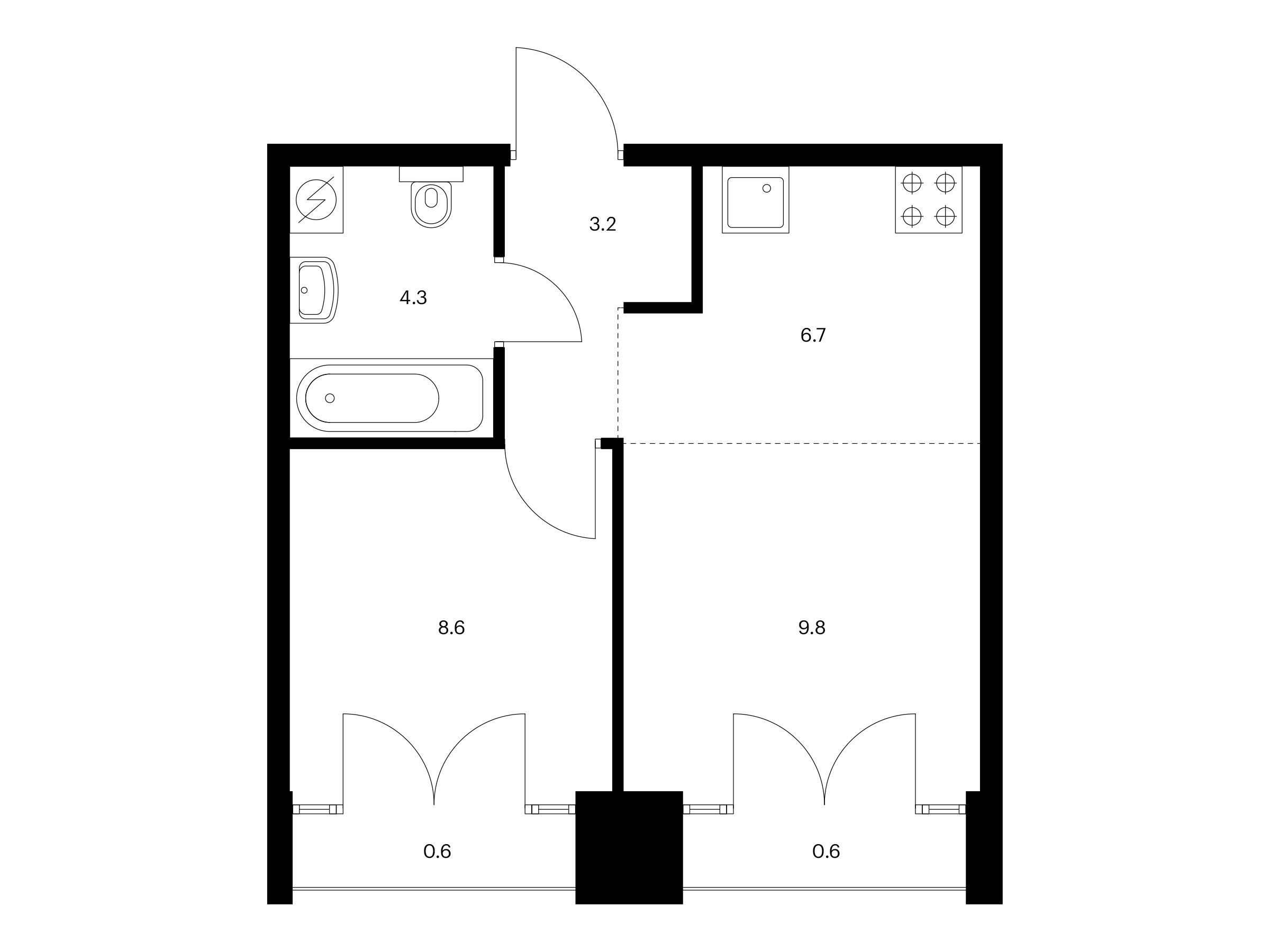 Планировка: 1-комн. квартира 33.80 м² в новостройке Лермонтовский 54