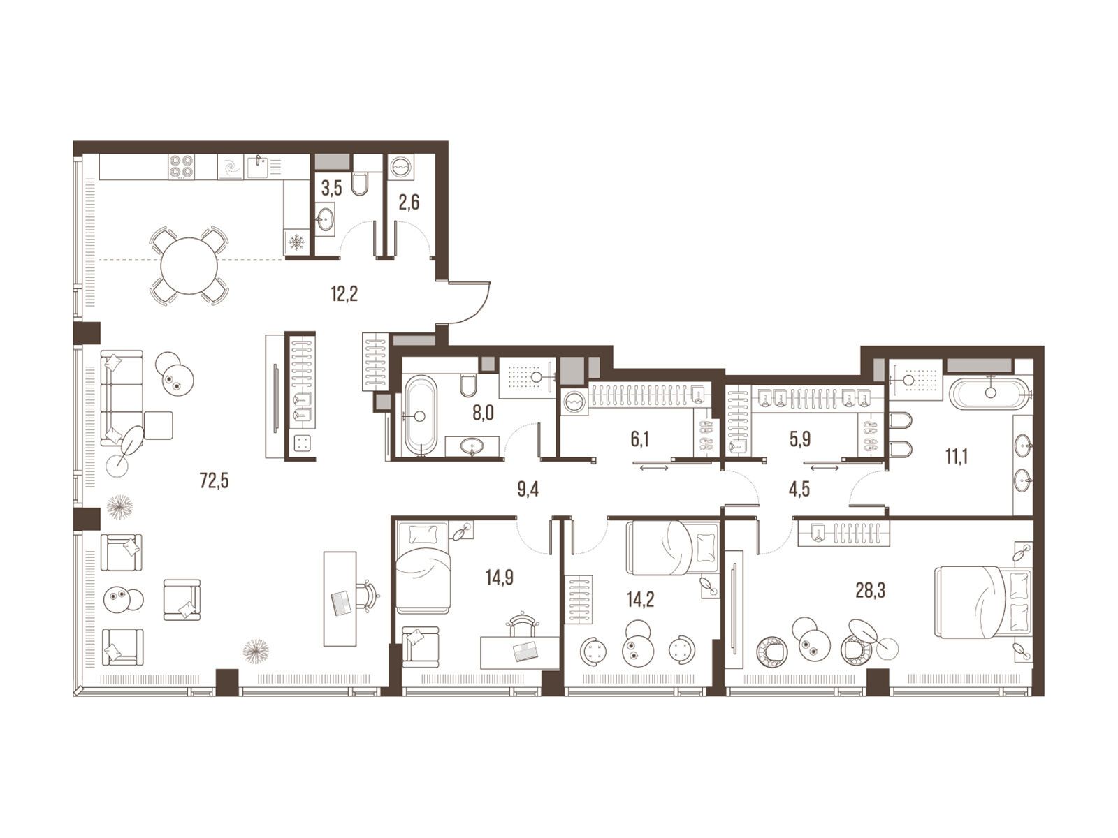 Планировка: 4-комн. квартира 193.20 м² в новостройке Хай Лайф