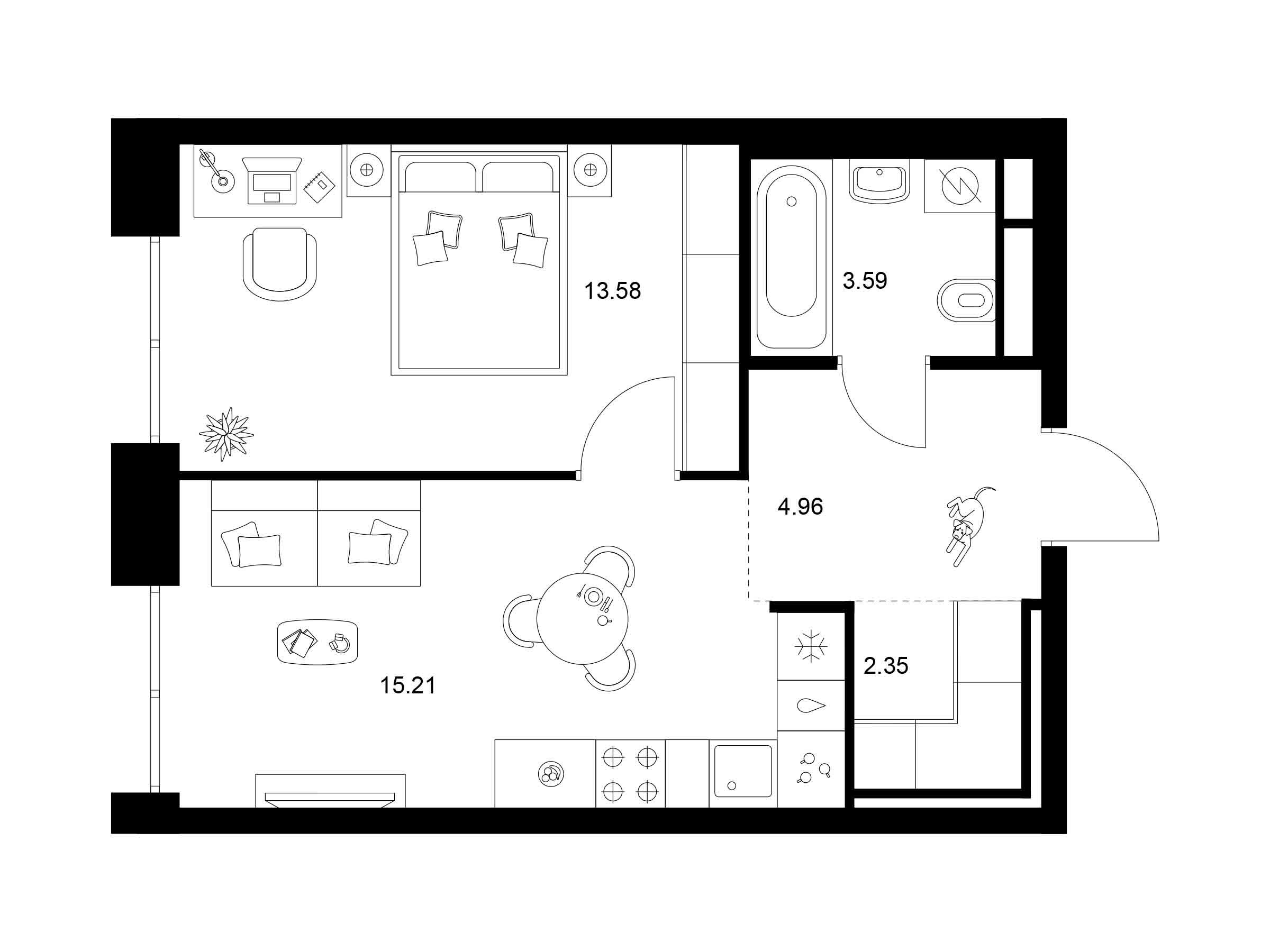 Планировка: 1-комн. квартира 39.69 м² в новостройке Квартал Мит