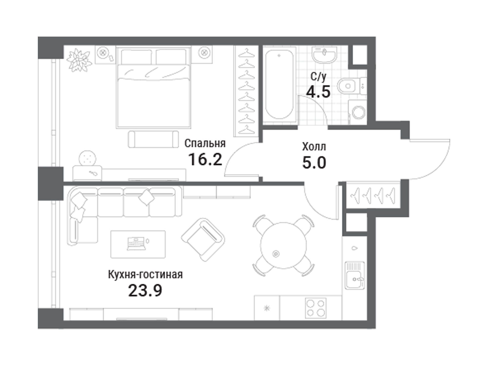 Планировка: 1-комн. квартира 49.60 м² в новостройке ЖК Нагатино ай-лэнд