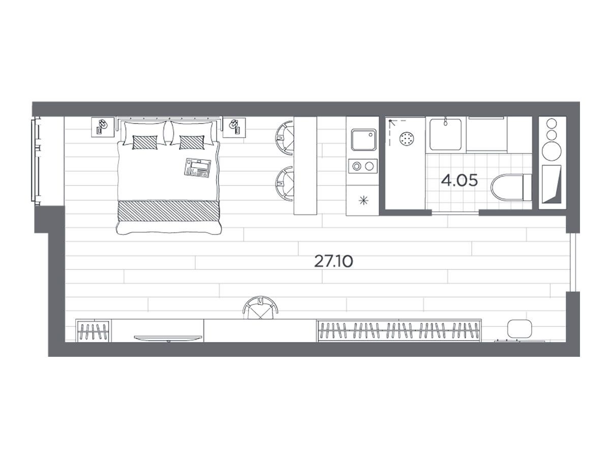Планировка: Студия 31.15 м² в новостройке Ладожский Авенир