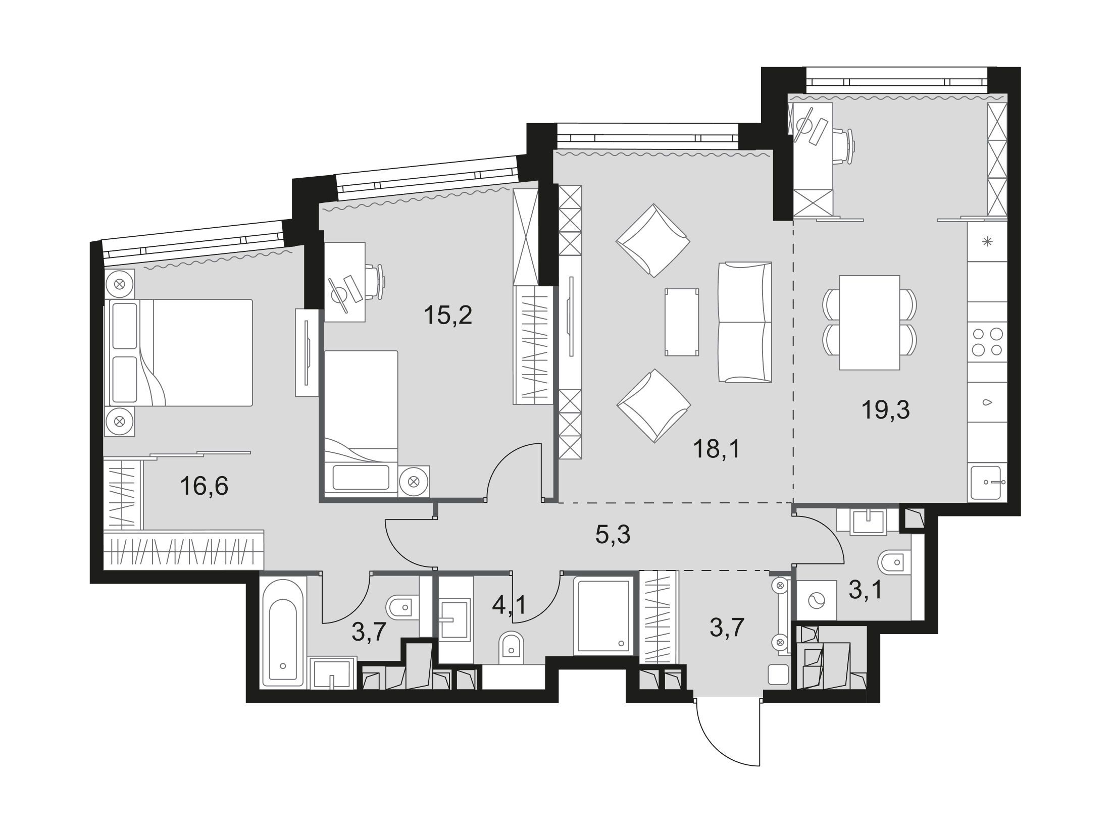 Планировка: 3-комн. квартира 89.10 м² в новостройке ЖК Роттердам