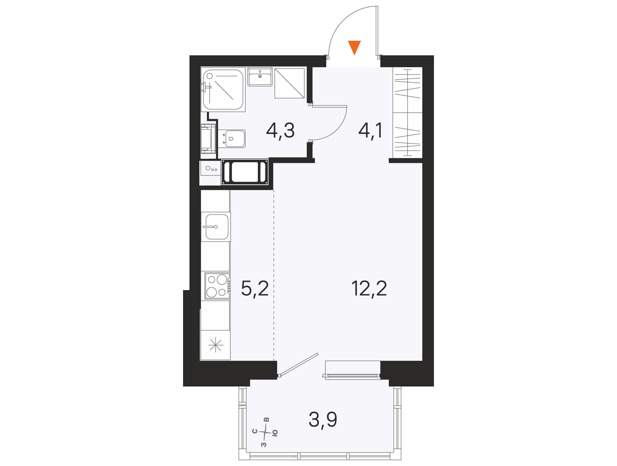 Планировка: Студия 25.80 м² в новостройке Квартал М36
