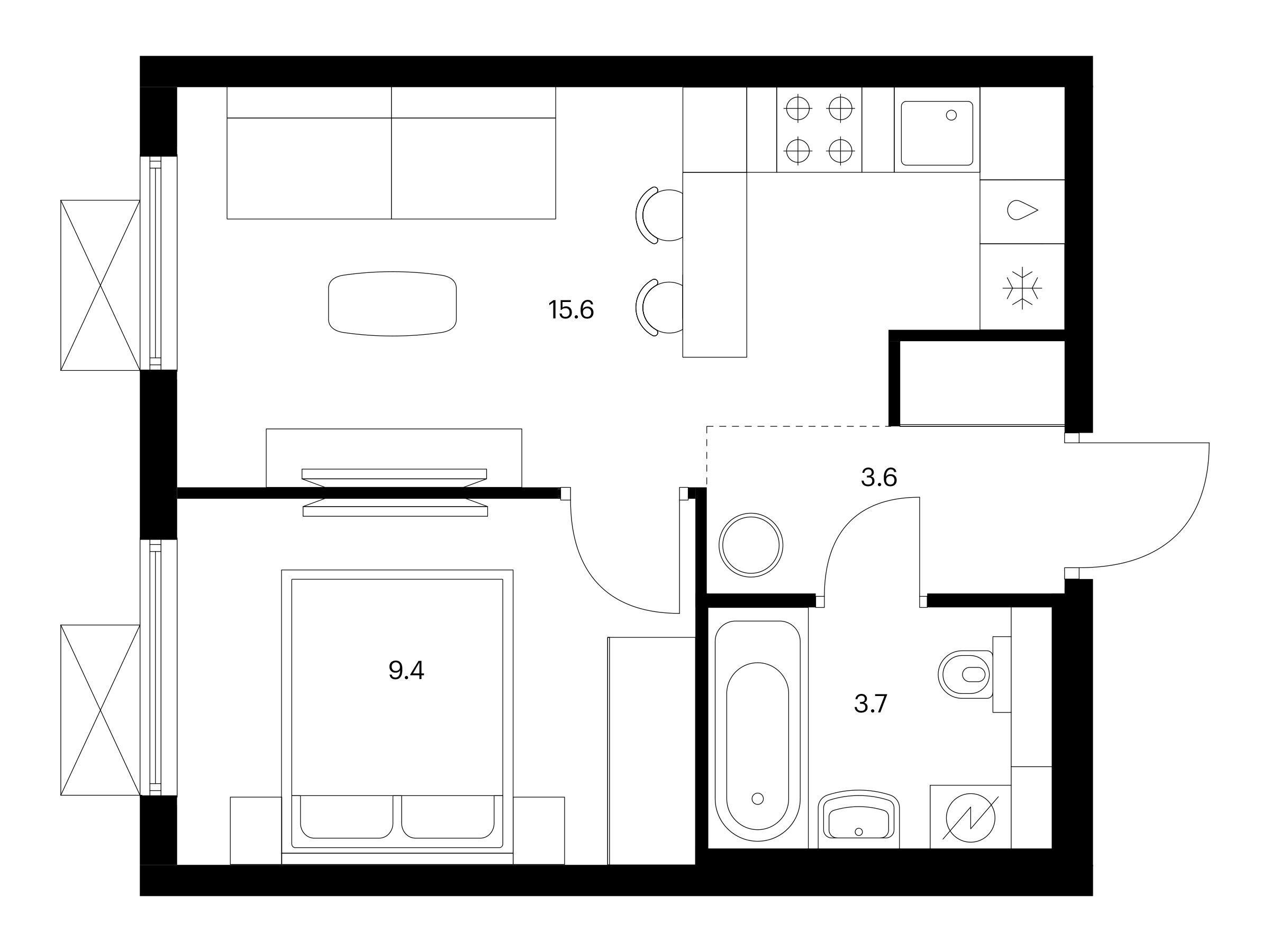 Планировка: 1-комн. квартира 32.30 м² в новостройке ЖК Никольские луга