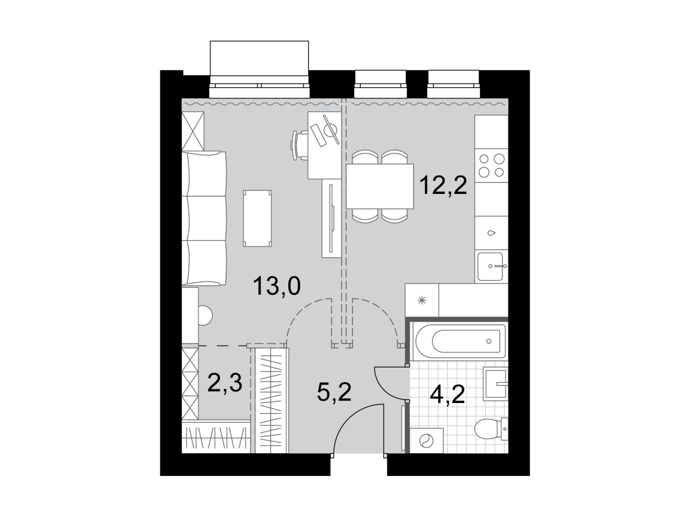Планировка: 1-комн. квартира 36.90 м² в новостройке Дубровицы клаб