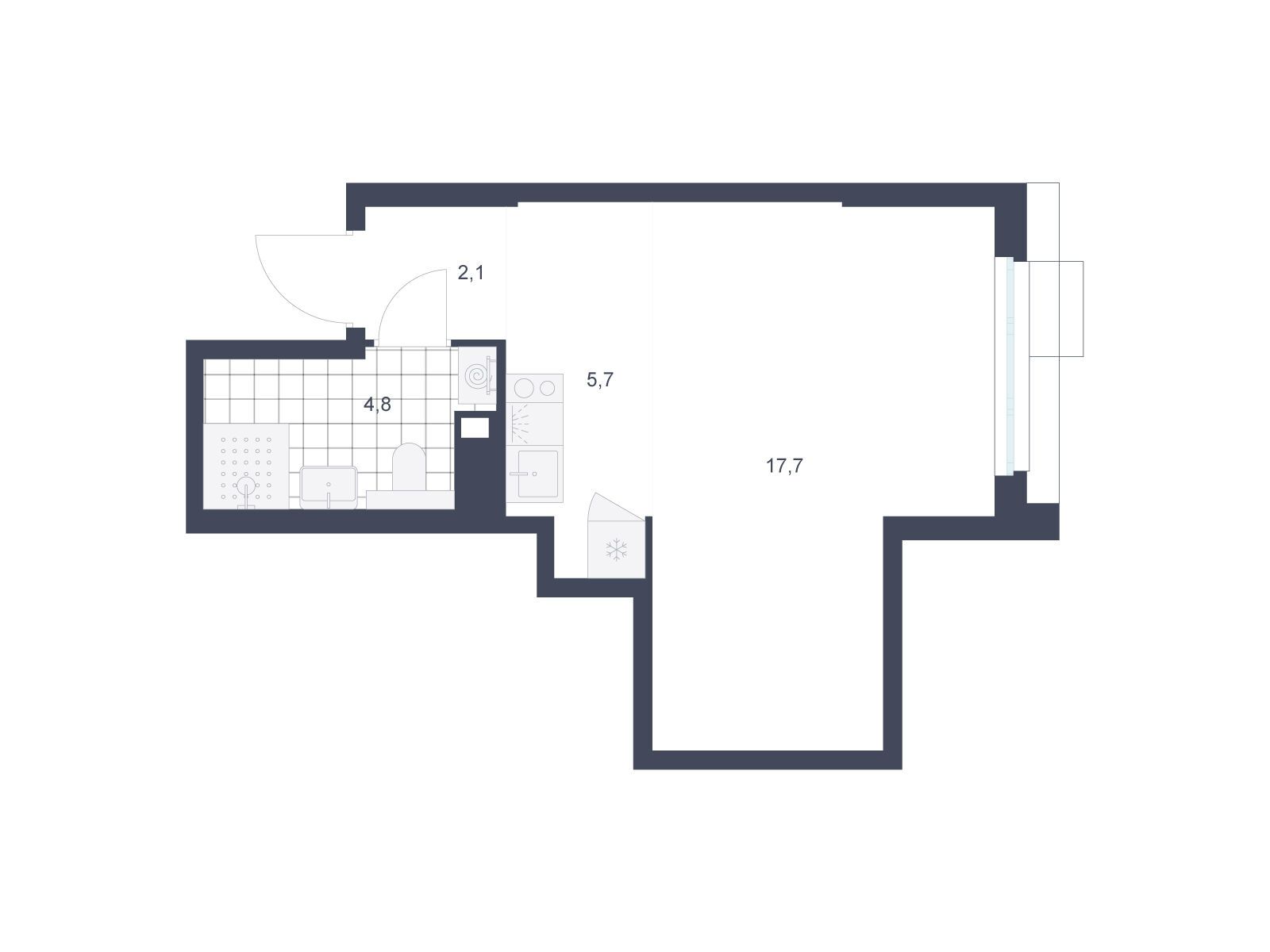 Планировка: Студия 30.30 м² в новостройке Скандинавия