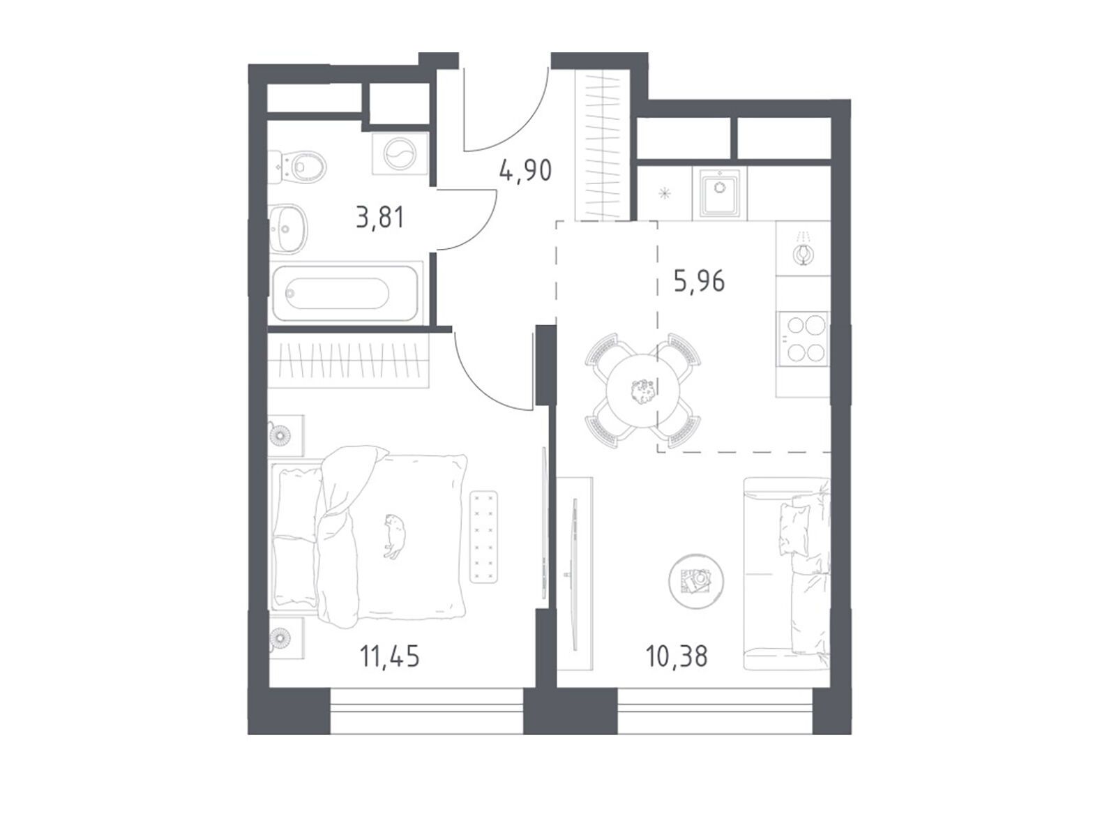 Планировка: 1-комн. квартира 36.00 м² в новостройке ЖК Новоград Павлино