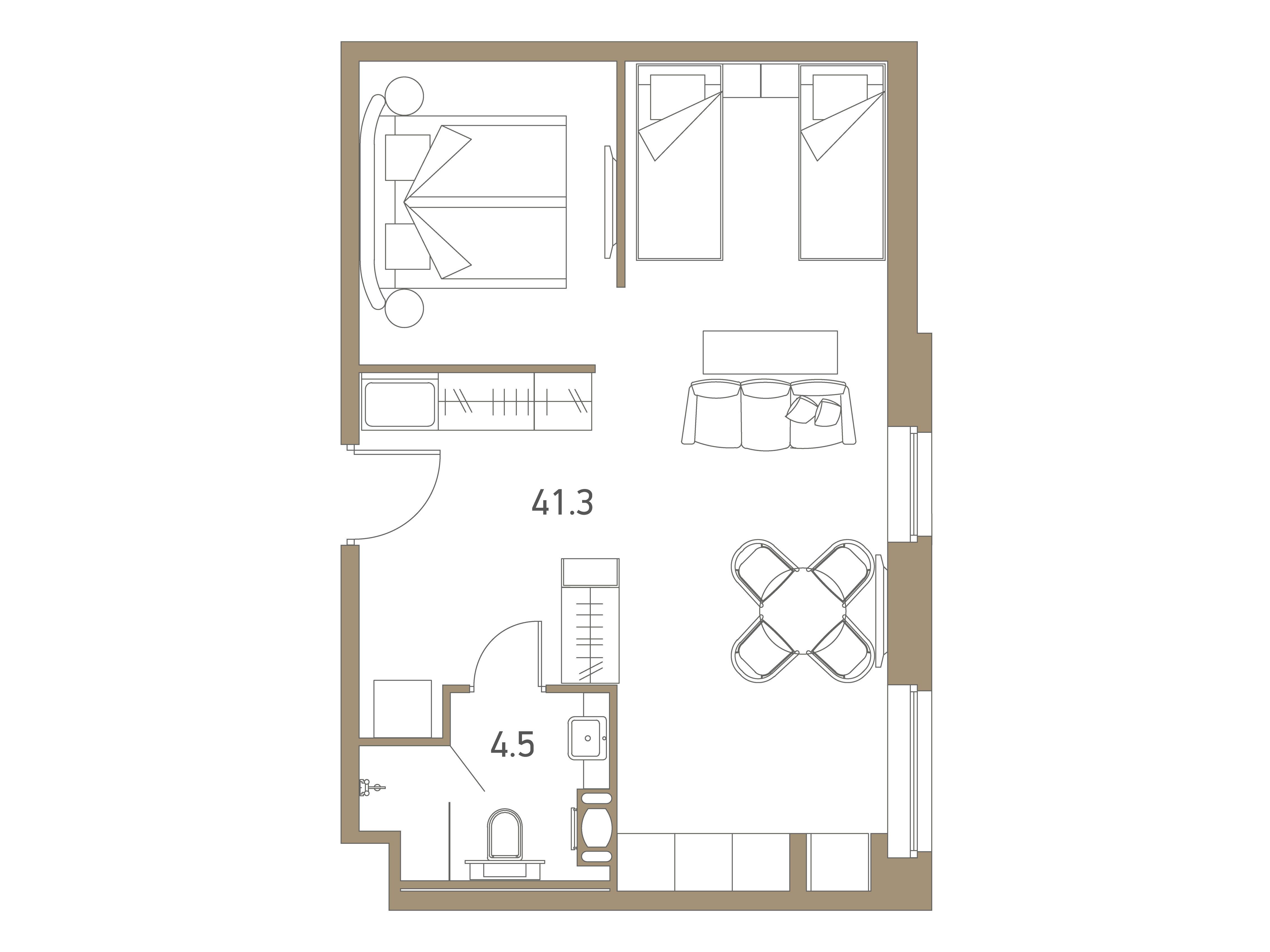 Планировка: 1-комн. квартира 46.20 м² в новостройке Види