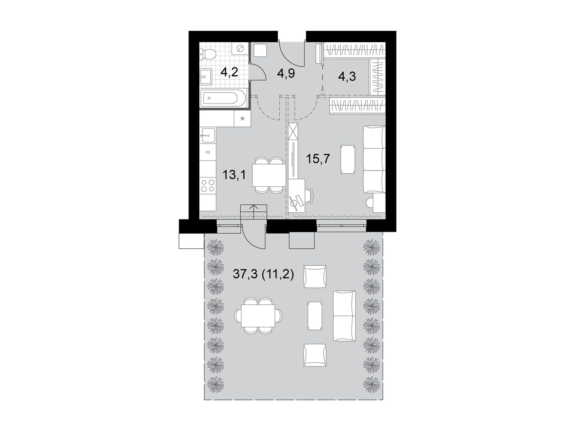 Планировка: 1-комн. квартира 53.40 м² в новостройке Дубровицы клаб