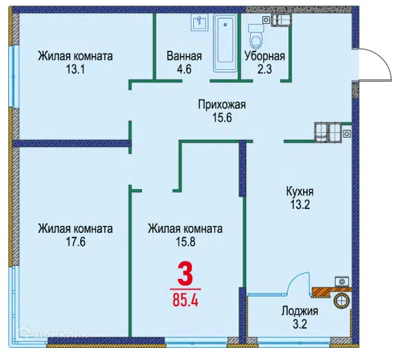 Планировка: 3-комн. квартира 85.40 м² в новостройке Красный Металлист