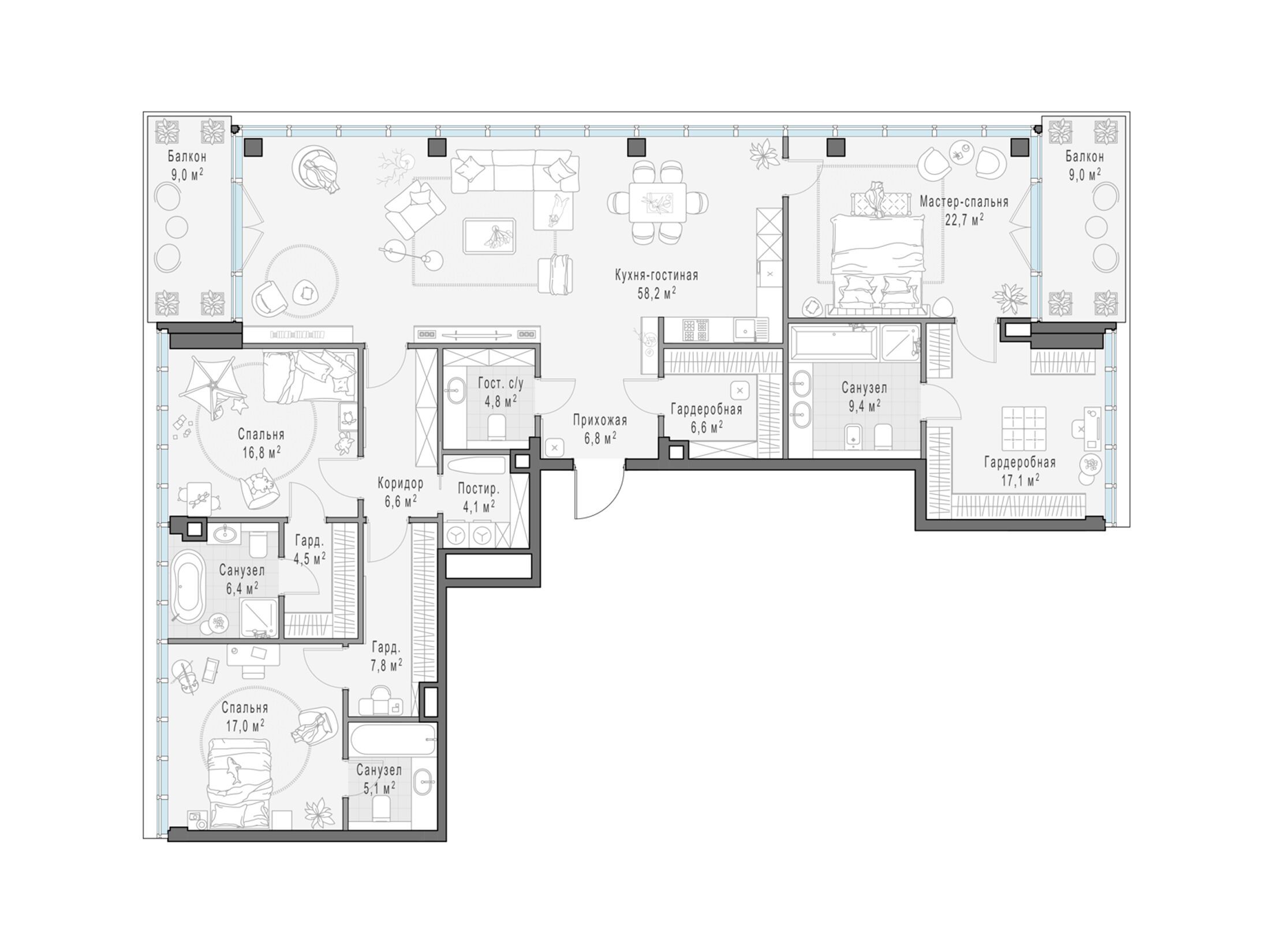 Планировка: 3-комн. квартира 199.10 м² в новостройке Фрунзенский