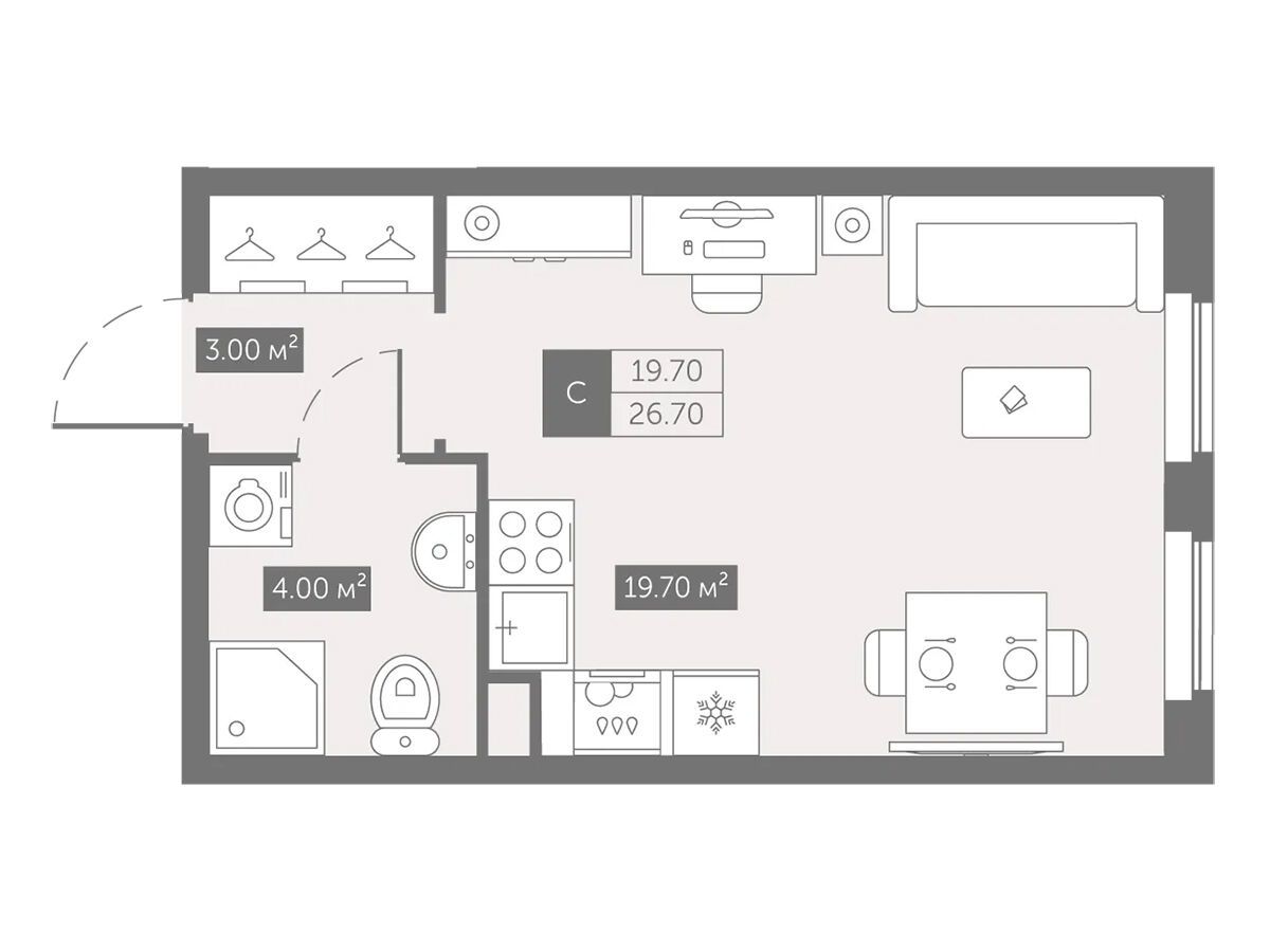 Планировка: Студия 26.70 м² в новостройке Зум на Неве