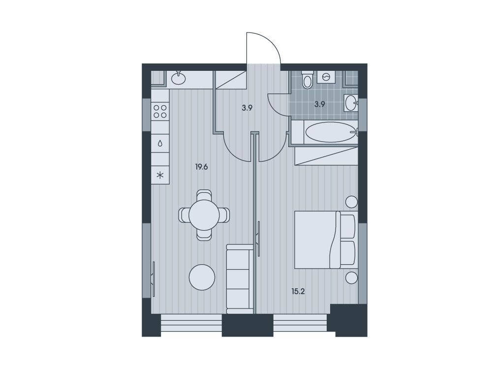 Планировка: 2-комн. квартира 42.90 м² в новостройке Эвер