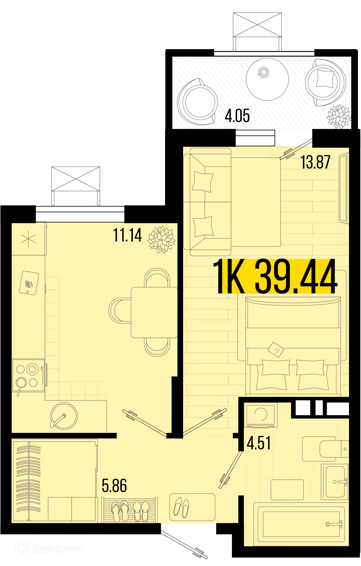Планировка: 1-комн. квартира 35.38 м² в новостройке Цветной бульвар