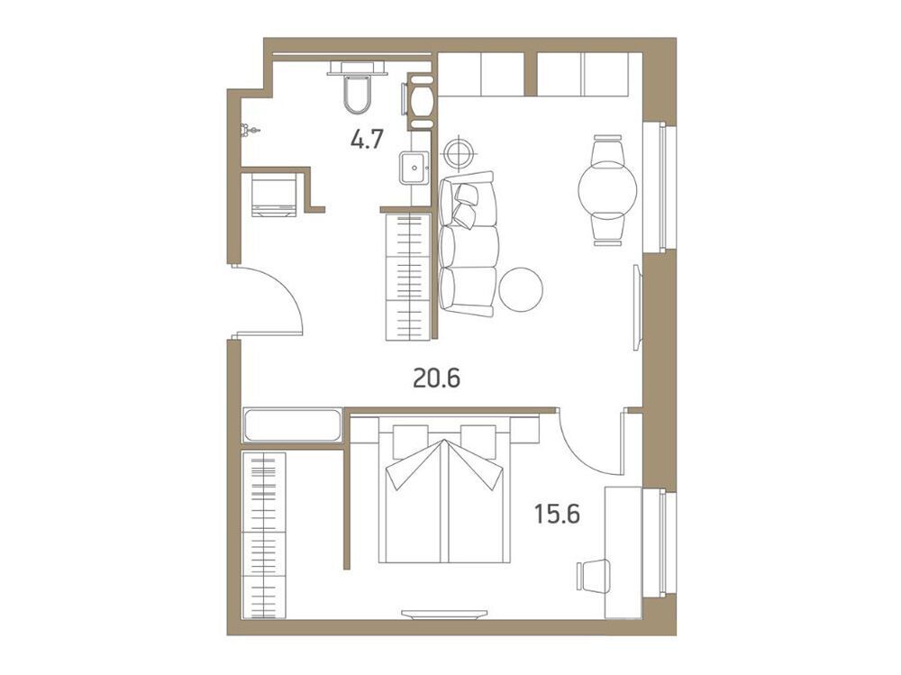 Планировка: 1-комн. квартира 39.90 м² в новостройке Види