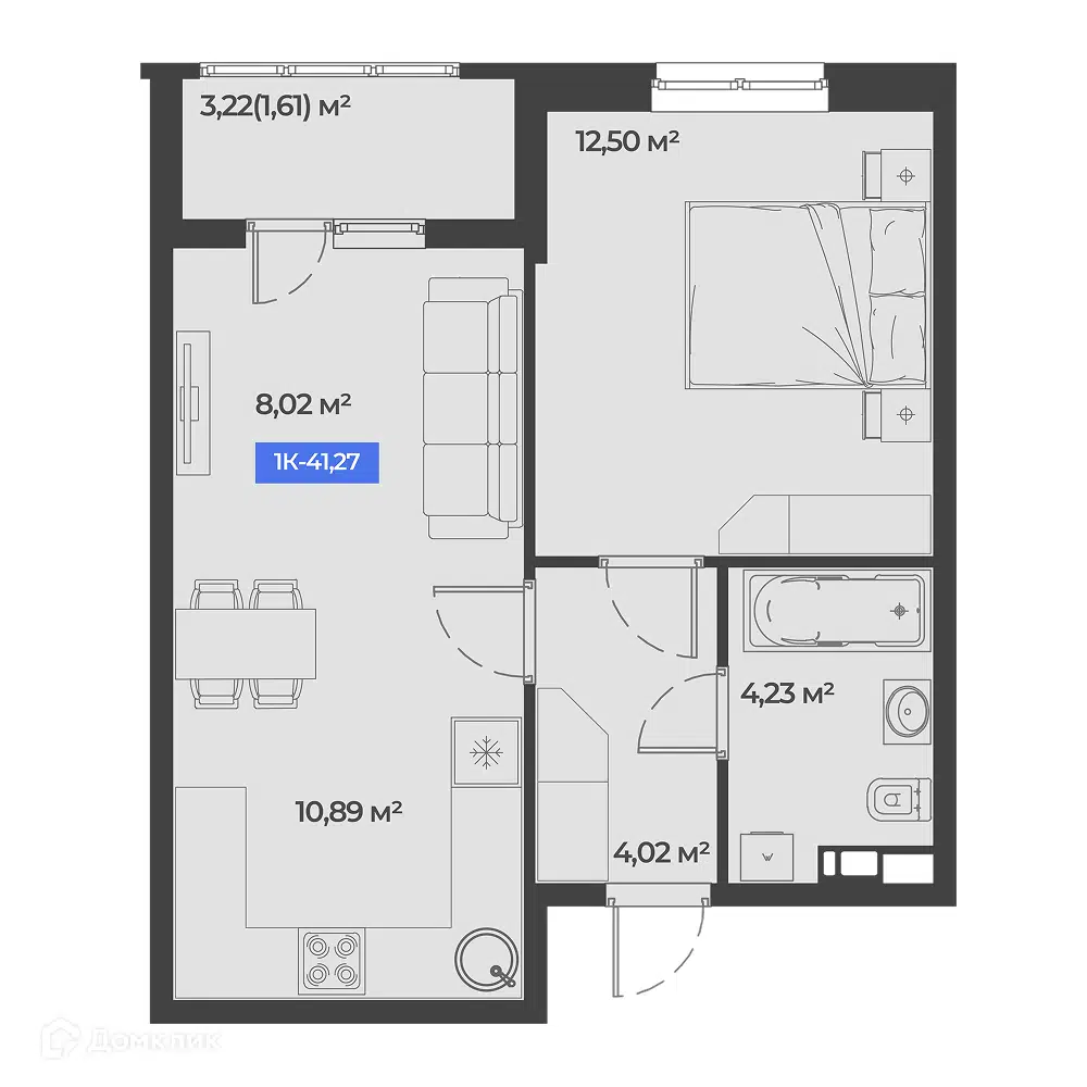 Планировка: 1-комн. квартира 41.27 м² в новостройке Соловей