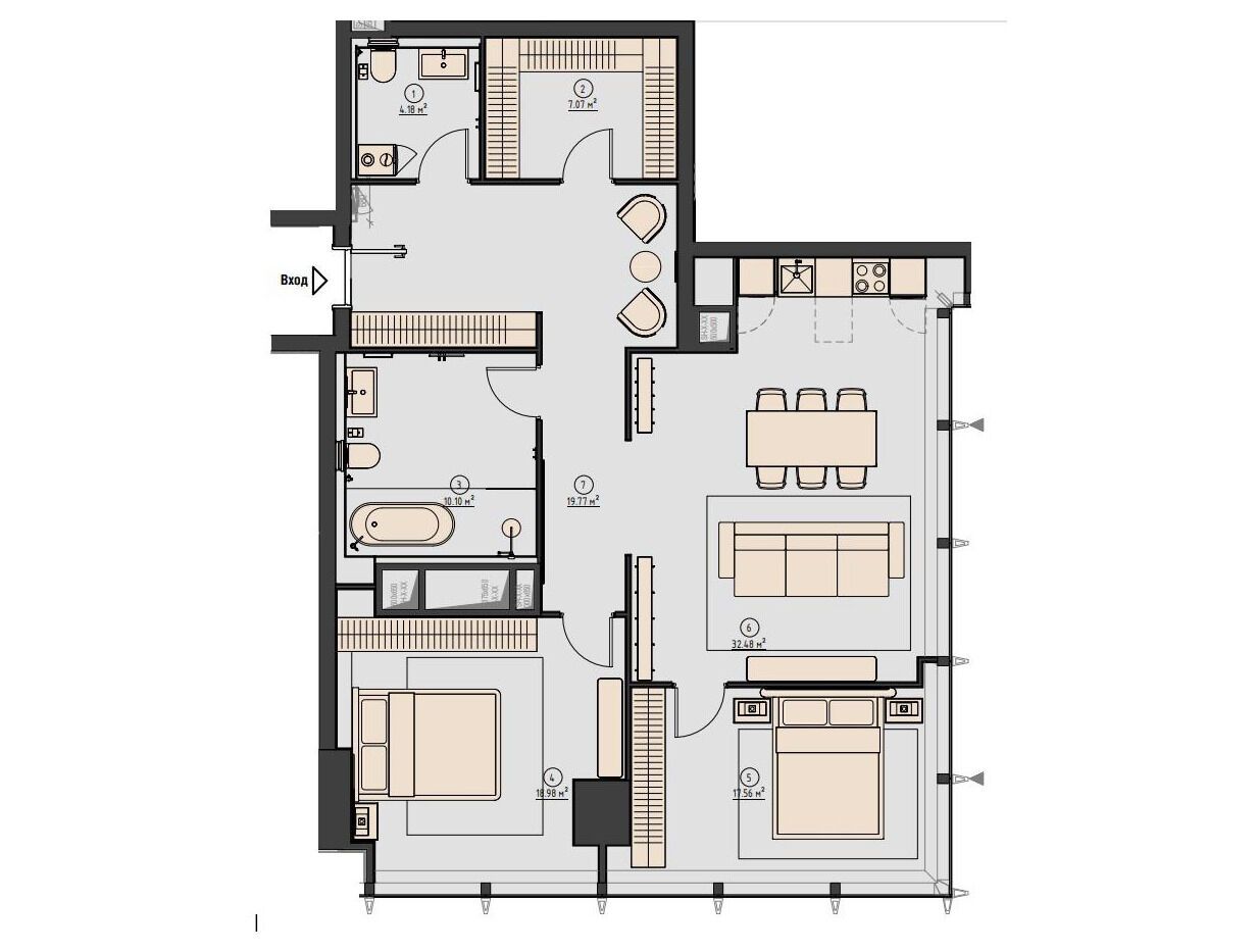 Планировка: 2-комн. квартира 114.70 м² в новостройке Нева Тауэрс