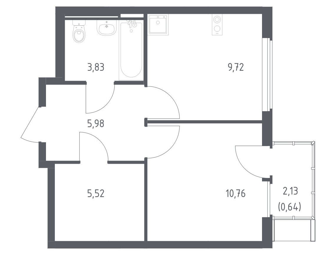 Планировка: 1-комн. квартира 36.45 м² в новостройке ЖК Остафьево