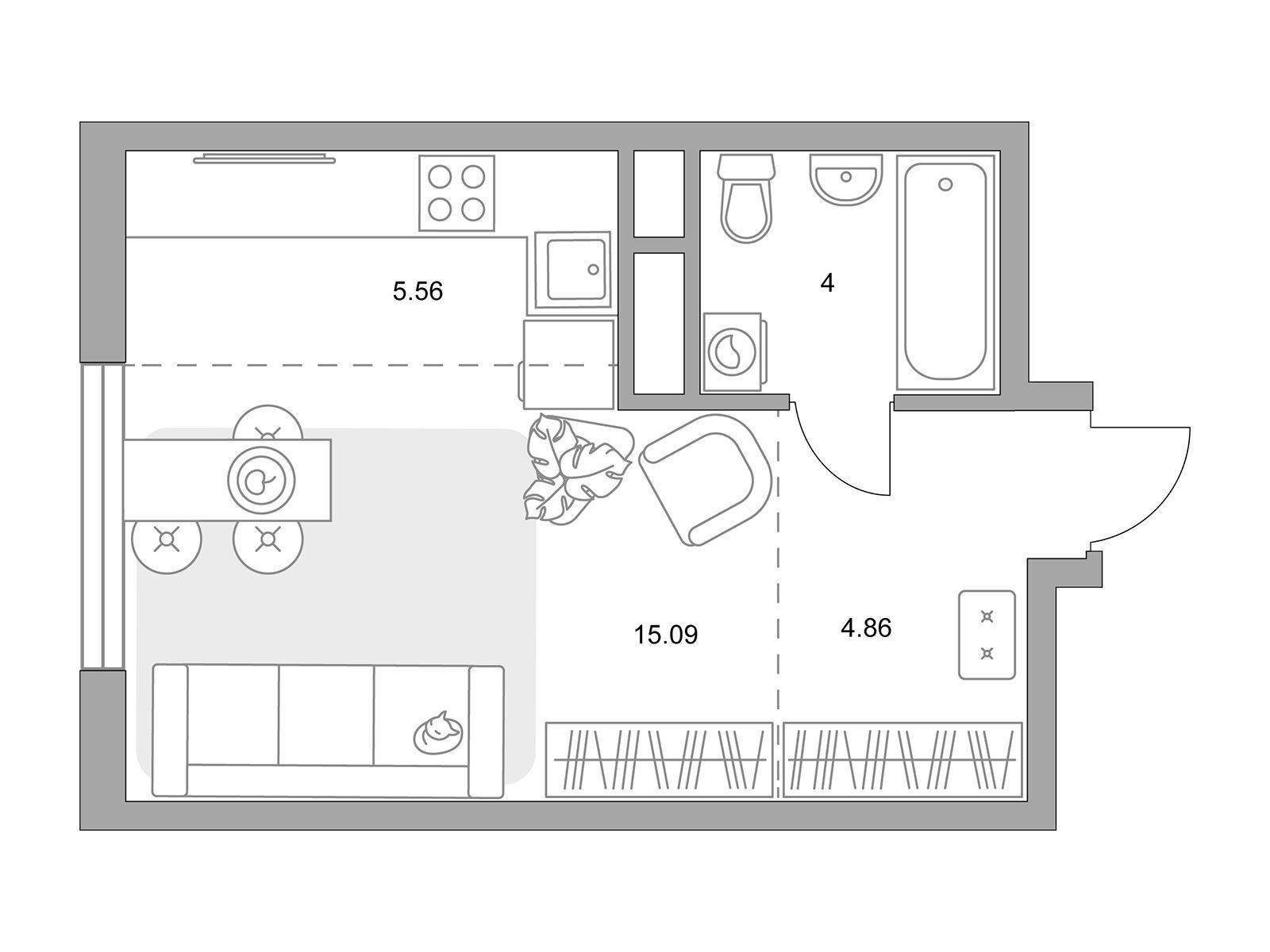 Планировка: Студия 29.51 м² в новостройке Притяжение Сити