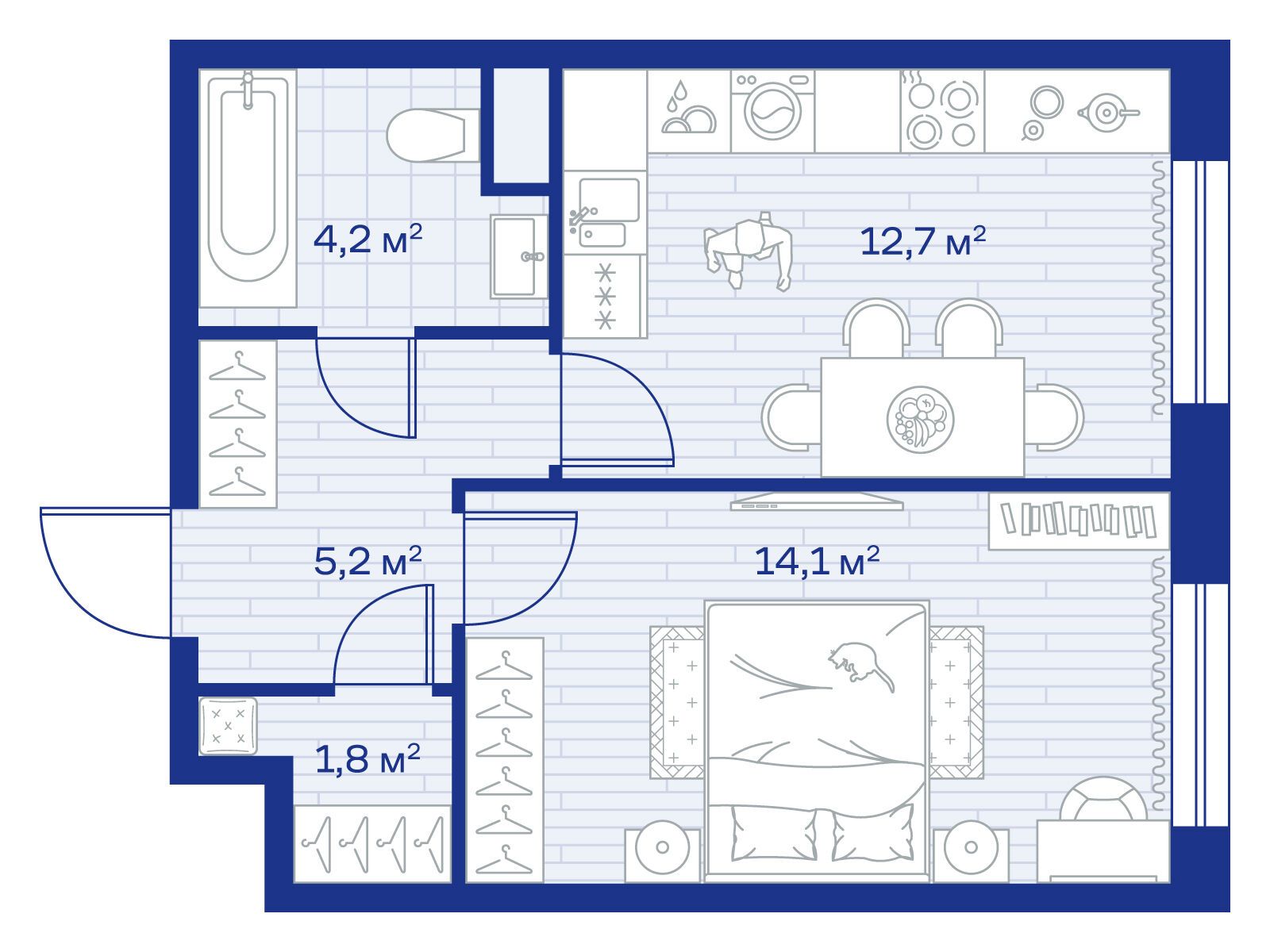 Планировка: 1-комн. квартира 38.00 м² в новостройке Аристов Берег